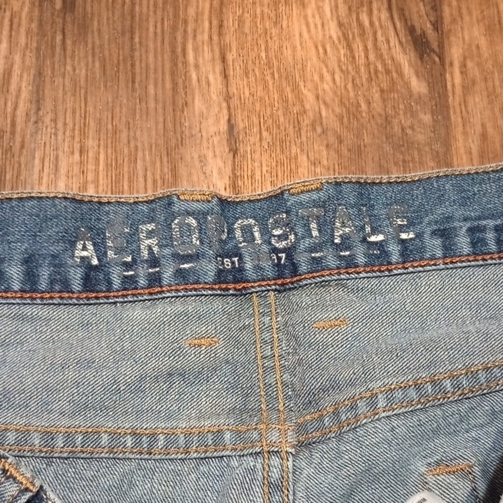 Aeropostale Men's Straight Blue Jeans With Distressed Leather Patch Vintage Y2K - Picture 3 of 5